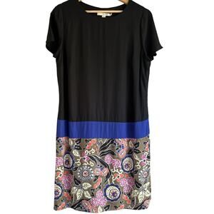 BODEN Silk Viscose Colorblock Floral Shift Dress Artsy Boho Retro Brompton 10